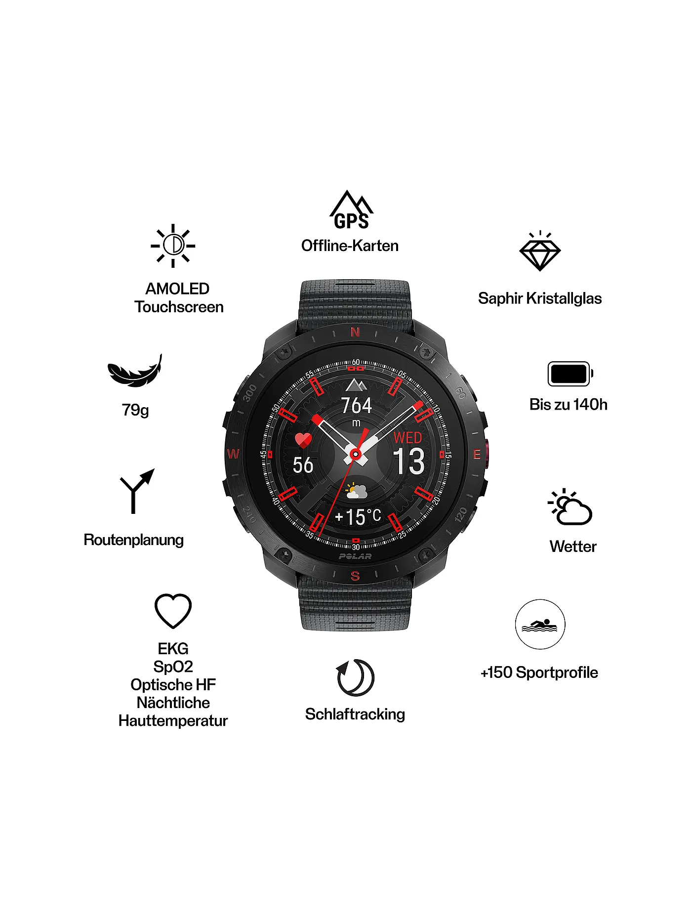 POLAR | Outdoor-Multisportuhr Grit X2 Pro | schwarz